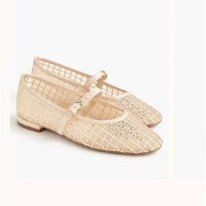 J.Crew Sequin Mary Jane Flats Gold Mesh Lattice Buckle Strap CO231 Womens 10